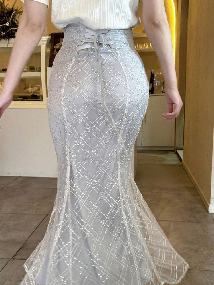 Elegant Blue Sequin Mermaid Skirt - Smyster