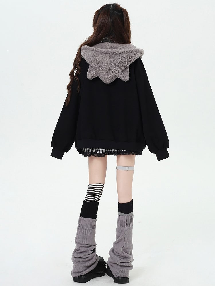 Schwarz/Rosa Kapuzenjacke mit Hasen-Katzenohren-Design