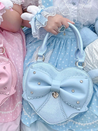 Blue Sparkling Bowknot Handbag with Pendant - Sheep Puff