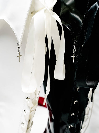 High-heel Gothic Polished Knee-Length Fold-Down - Collar White Boots
