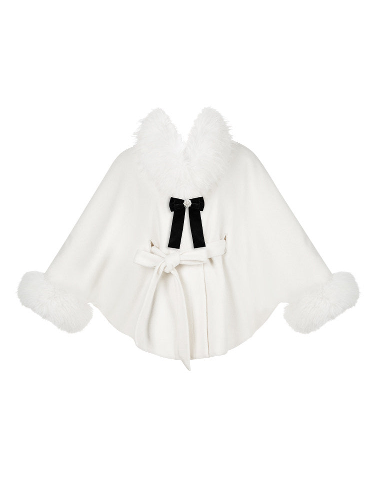 Detachable Lining Coat Fleece Cape with Fur Winter Lolita Collar White
