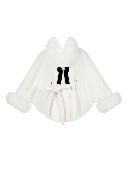 Detachable Lining Coat Fleece Cape with Fur Winter Lolita Collar White