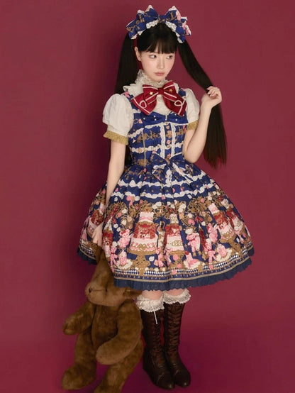 Lolita and Print Dress Details Sweet Bow Lace JSK Cake Blue Bear with Trim Dark