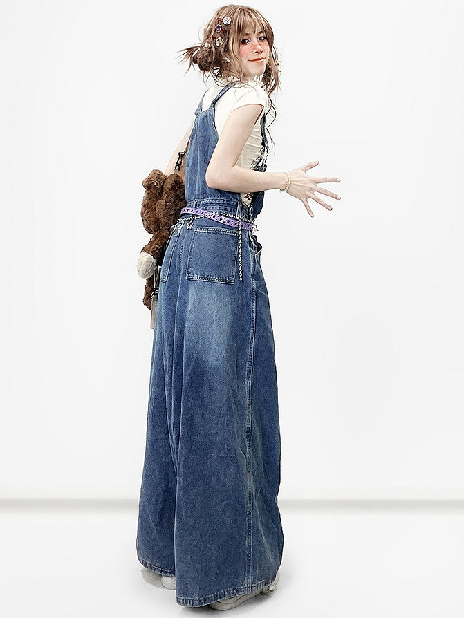 Jeans Schnitt Blau Y2K Weites Bein Bittersweet Overall