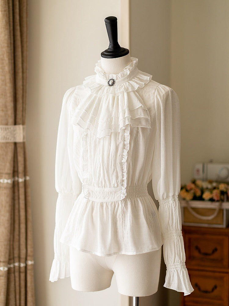 White Elegant Classic Detachable Jabot Collar Shirt - Forest Wardrobe