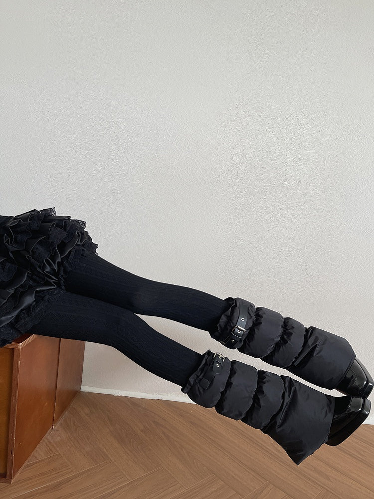 Puffer Buckle Leather Decoration Leg Black with Punk Warmers