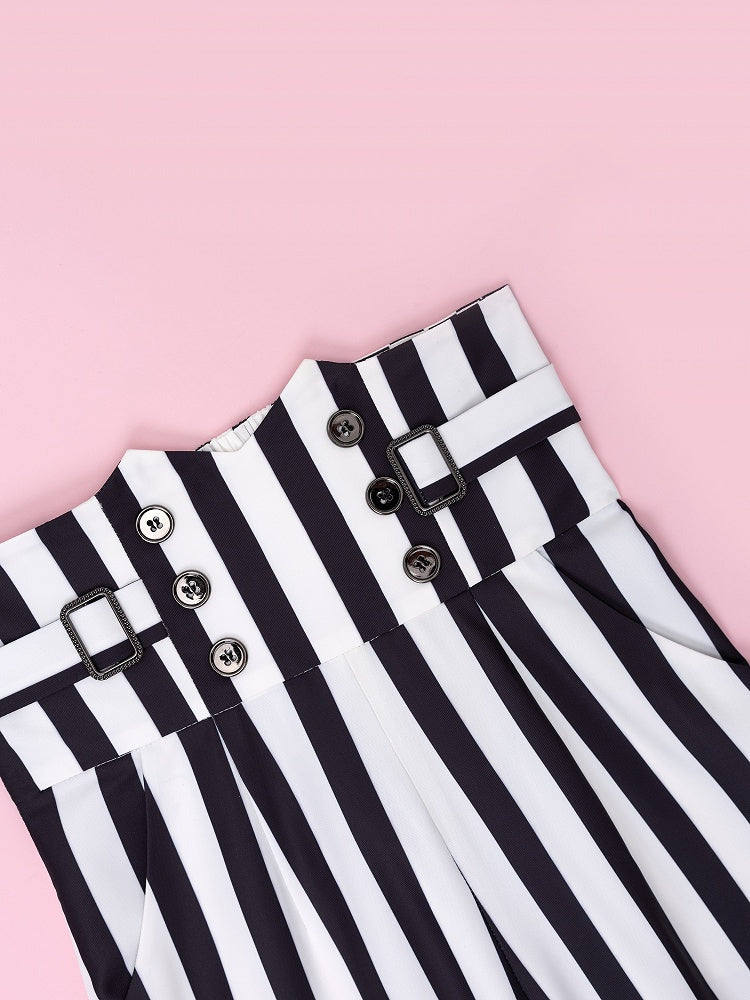 Clown Motif Corset Belt Striped High-Waist Trousers - DevilInspired Exclusive Collection