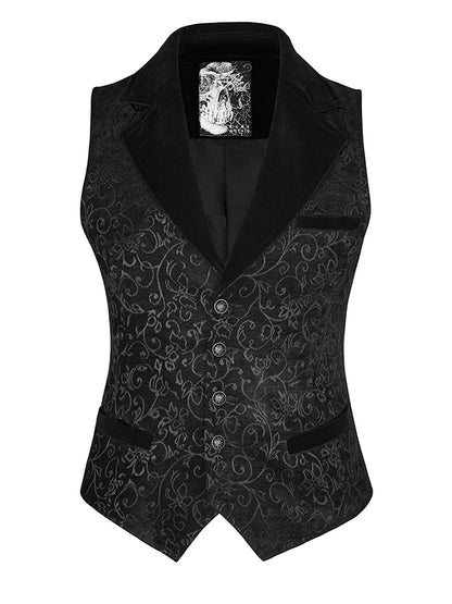 Black Vest Jacquard Steampunk Men's Vintage