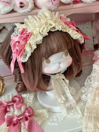 Bowknot BeigePink Ruffled Details Hairband