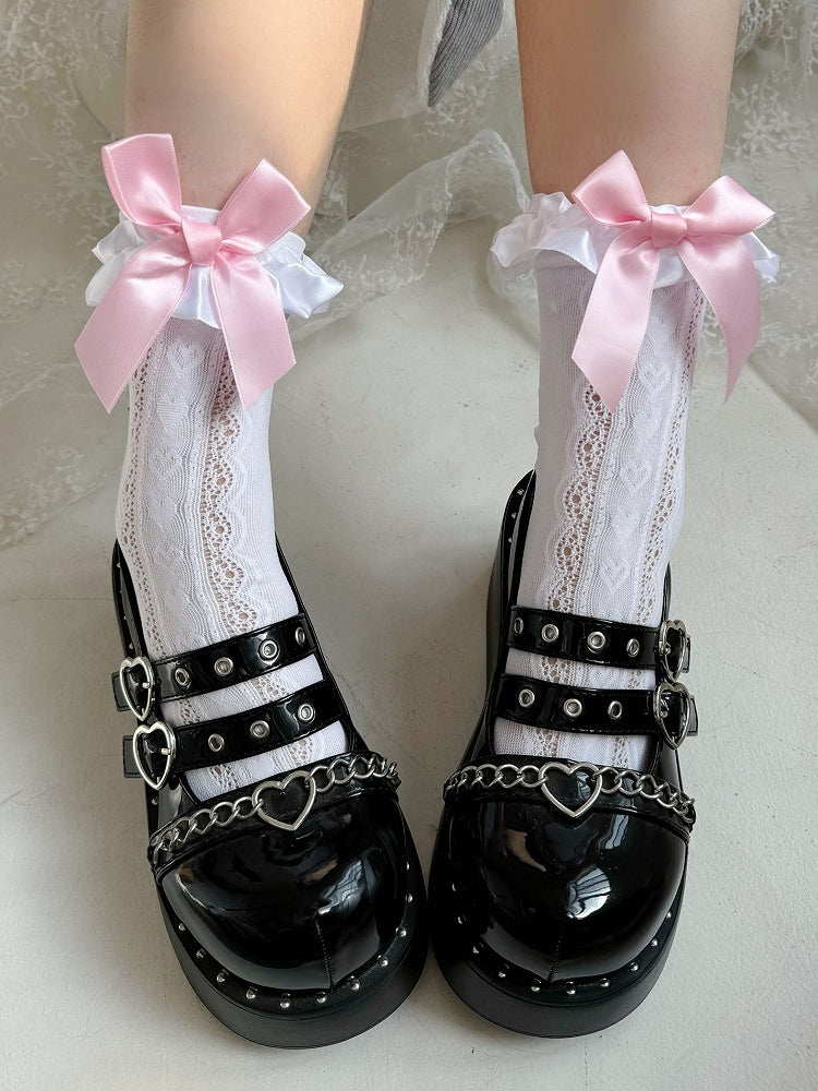 大きな蝶結びのフリルトリムロリータソックス