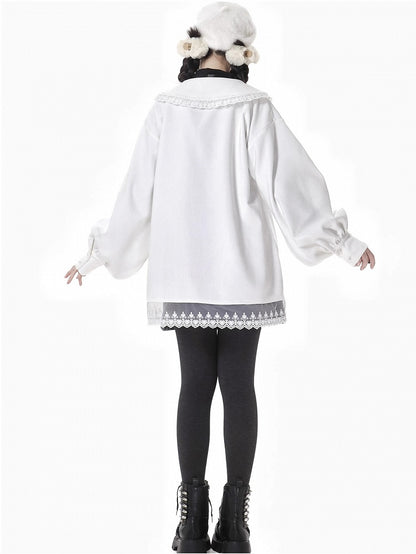 ホワイトロータス ピーターパンカラー レースアクセント シェニールブラウス