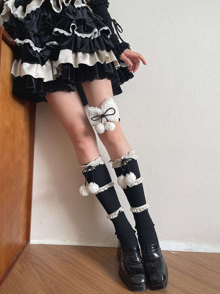 With Decor At Leg White Garter Ion Plush Bow Pom-pom