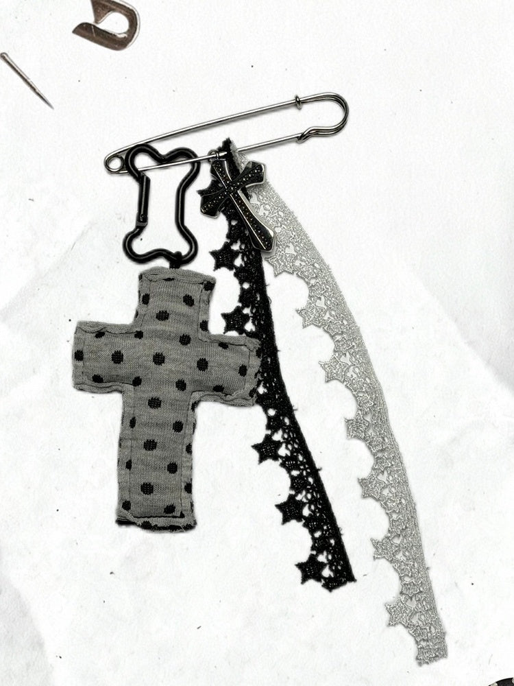 Detachable Polka Dot Cross Accessory with Star and Lace
