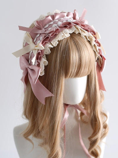 Bowknot Ballet-Style Beige Hairband Gorgeous Lace Pink