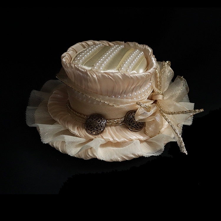 Button Beige Decorated Hat Design Beaded Bowknot And Mini
