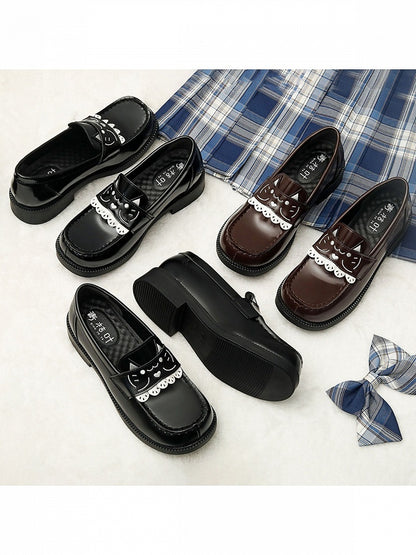 Women's Low Heel Mary Jane School Shoes with Cat Embroidery