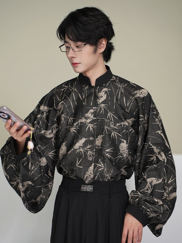 Black Banded Unisex Collar Han-inspired Blouse -
