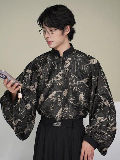Black Banded Unisex Collar Han-inspired Blouse -