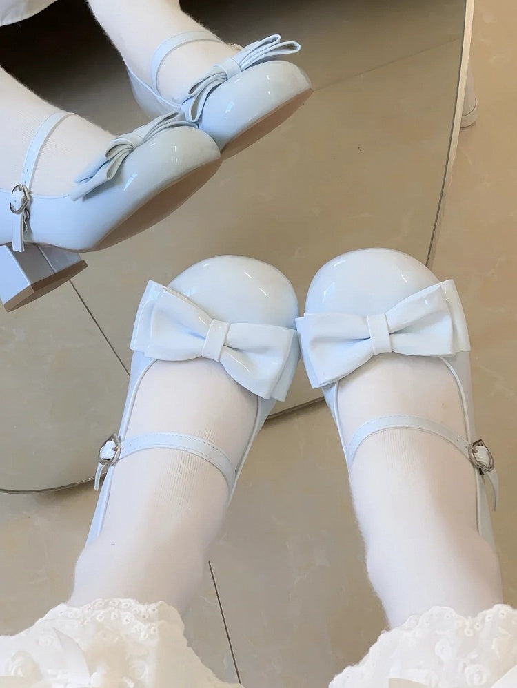 Blue Sweet Lolita Mary Janes - PU Leather Round Toe with Heart Buckle