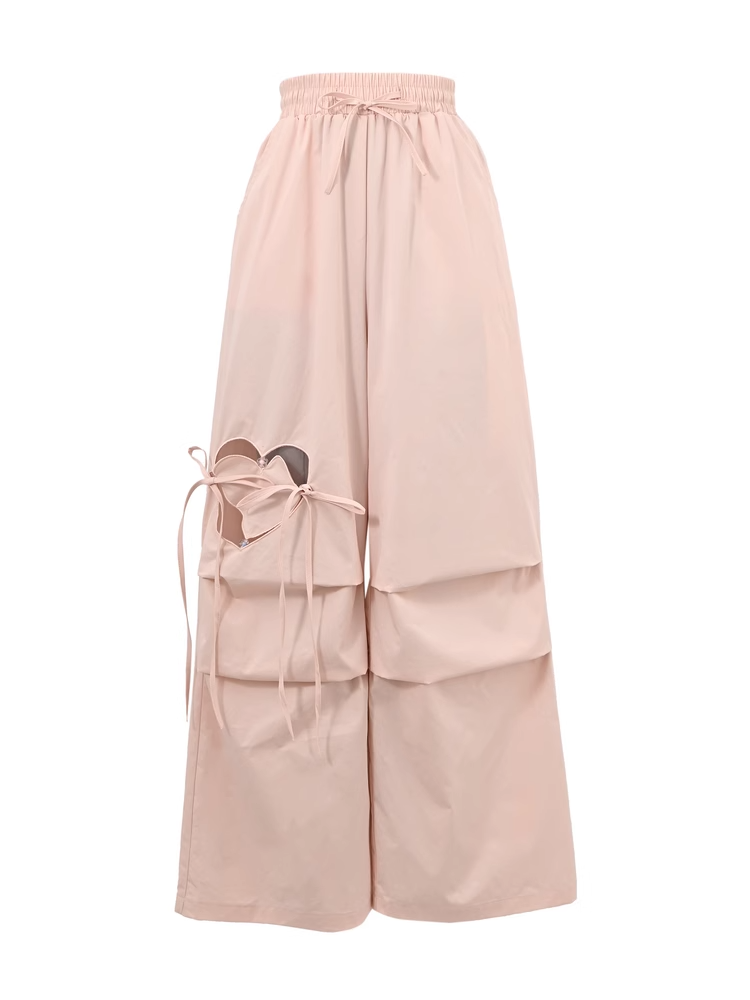 Blue/Pink Heart-shaped Cutout Wide-leg Pants Drawstring Waist