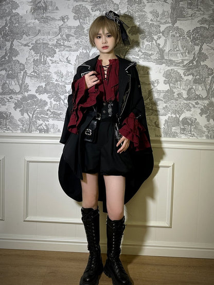 Shorts Lolita Ouji Straps Waist Black Corset with Belt High