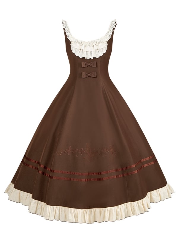 Version Elegant Embroidery Note Violin Lolita and Long Brown Dress Classic Musical