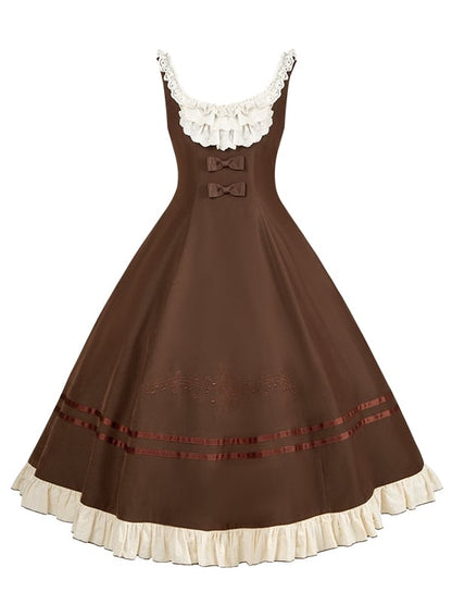 Version Elegant Embroidery Note Violin Lolita and Long Brown Dress Classic Musical