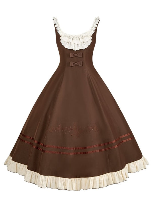 Version Elegant Embroidery Note Violin Lolita and Long Brown Dress Classic Musical