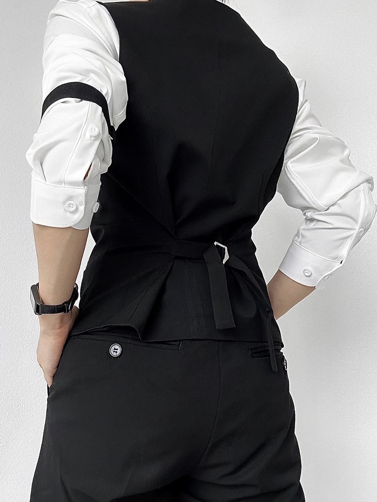V-Neck Back Ouji Black with Lolita Suit  Ties Adjustable Vest