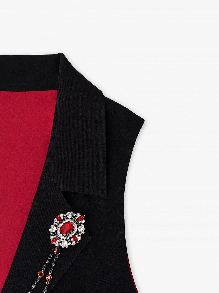 Vampire Prince Black and Red Split-Tail Waistcoat with One-Shoulder Cape - DevilInspired Exclusive Collection