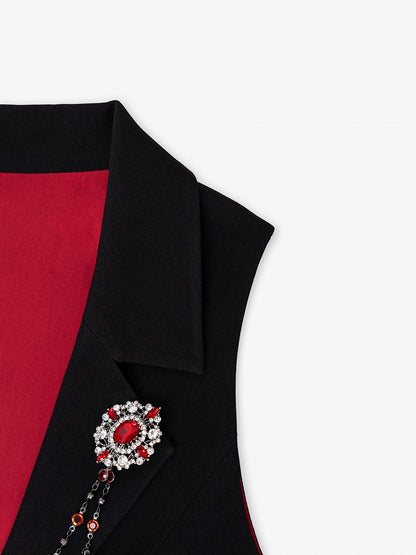 Vampire Prince Black and Red Split-Tail Waistcoat with One-Shoulder Cape - DevilInspired Exclusive Collection