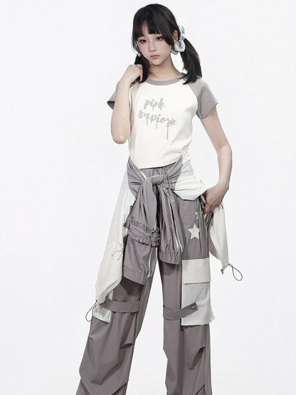 Cool-Touch Star Print Pleated Trousers - PINK SAVIOR
