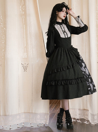 サスペンダースカート + エレガントなプジブラウスプリントデザインオリジナルKula