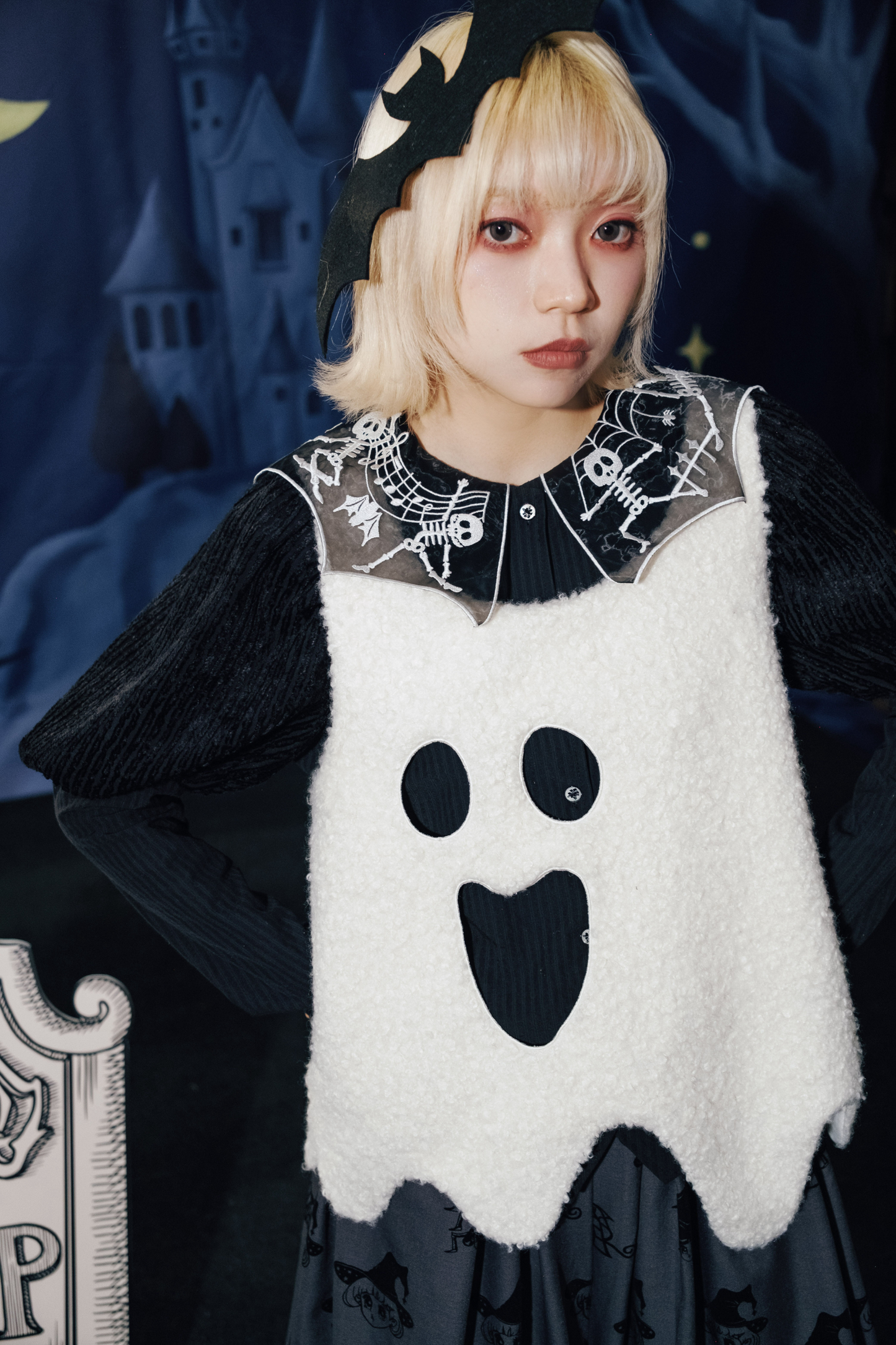 クロップドスリーブ スパイダーカラー パフトップ