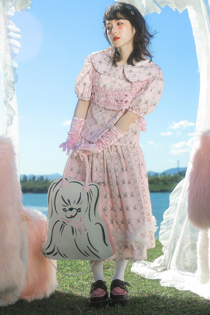 メッシュパールウェーブプリントピンクアニマルスカート