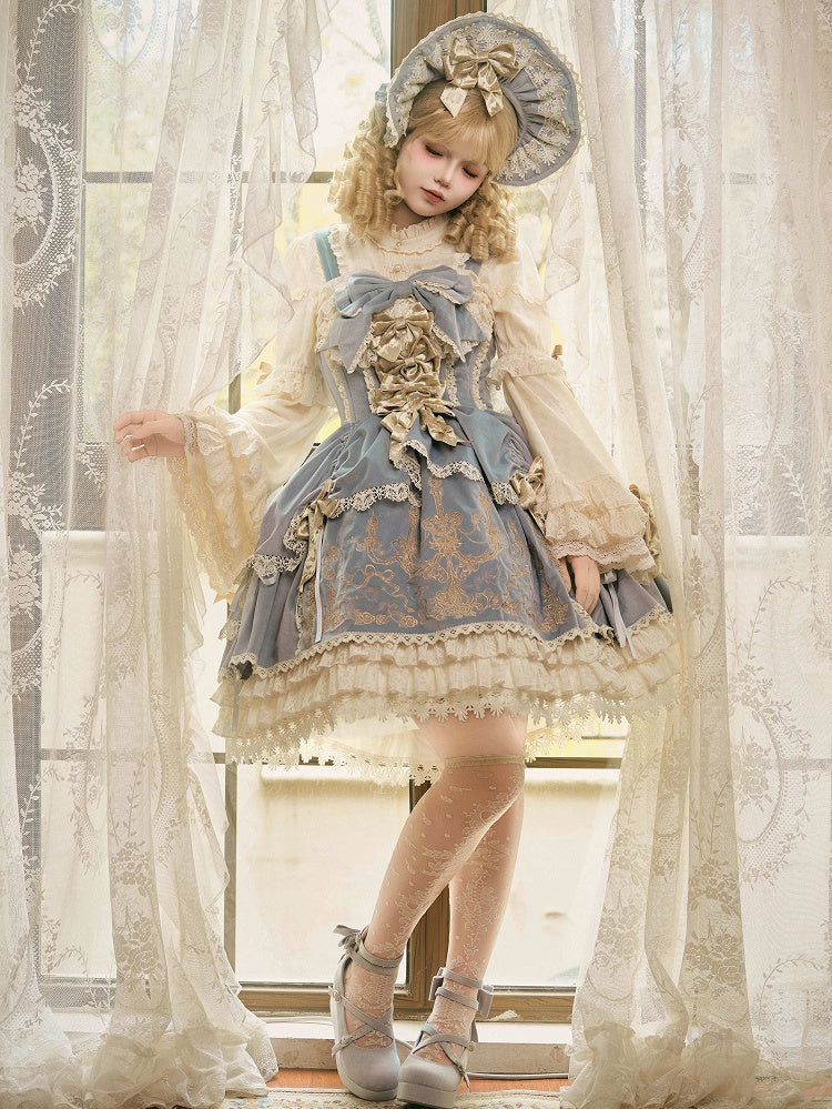 Lolita Candle JSK Kleid / Blaue Stickerei Samtschleifen Dekoration