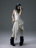 Handkerchief Hem Apricot Dress with Buckle Waist Belt