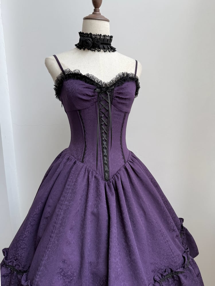 Gothic Purple Dress Straps Jumper Waist Spaghetti Skirt Corset Lolita