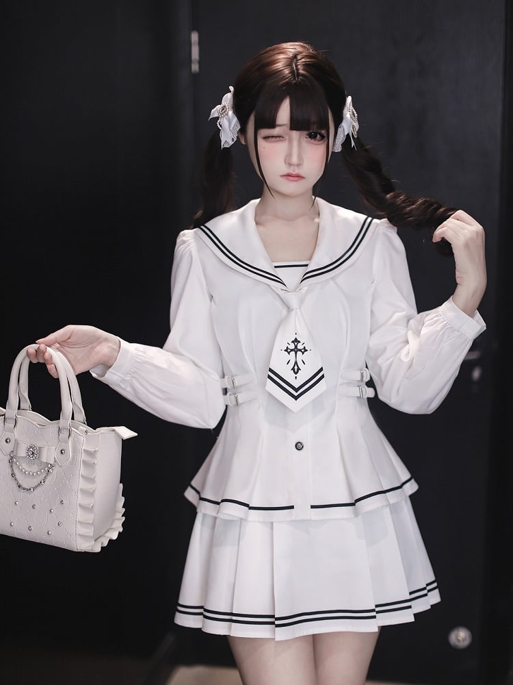 White Pleated Skirt in Ryousangata Style - Ekomi
