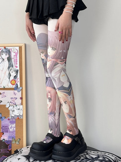 Weiße Strumpfhose mit Cartoon-Print für Mädchen