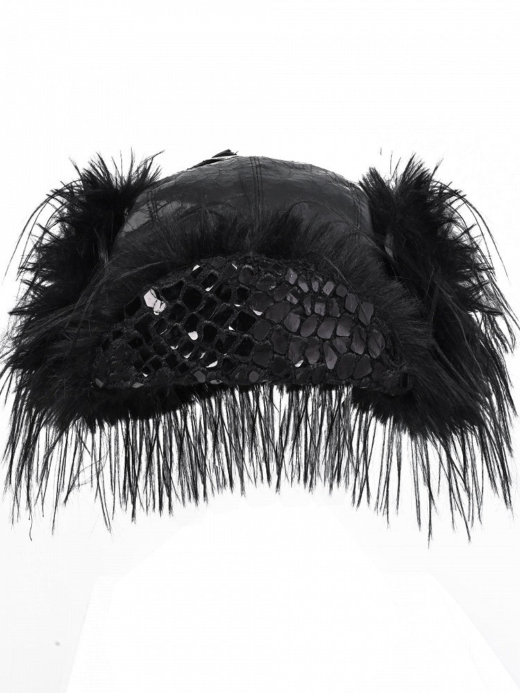 Schwarze Gothic-Wintermütze mit Schlangenhaut-Muster