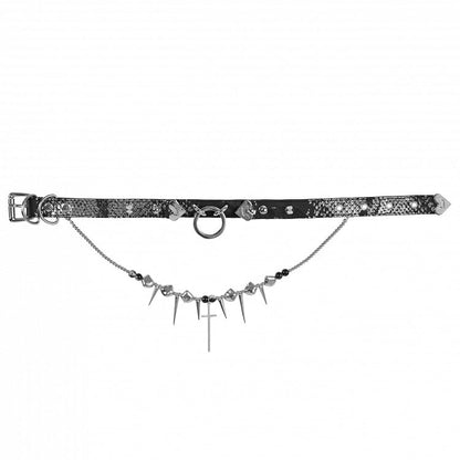 Black Dark Punk Snakeskin Cross Stud Pendant Heart Choker