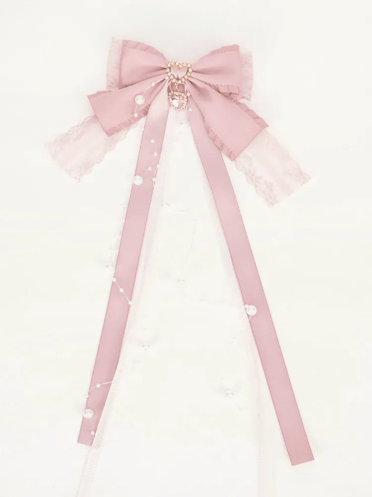 Strassdetails Ausverkauf - Perlenherz Haarspange Rosa Schleife