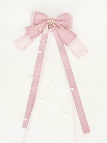 Rhinestones Details Clearance-Bead Heart Hairclip Pink Bowknot