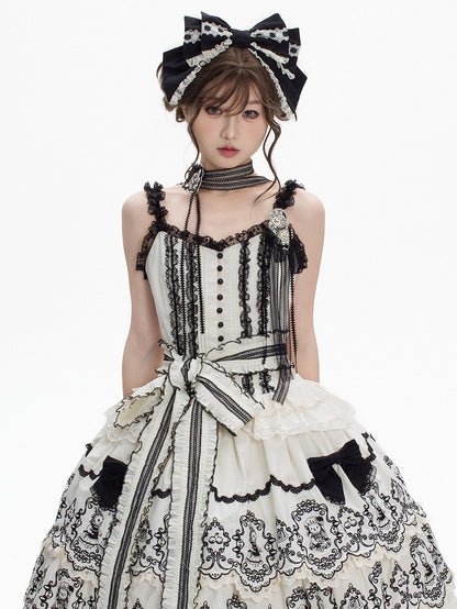 Elegant Lace-Accented Top Black Camisole White Lolita