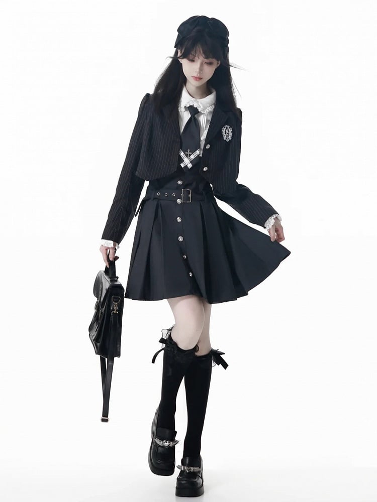 Skirt Box Pleat Overall Belt Strap Adjustable with Black/Gray