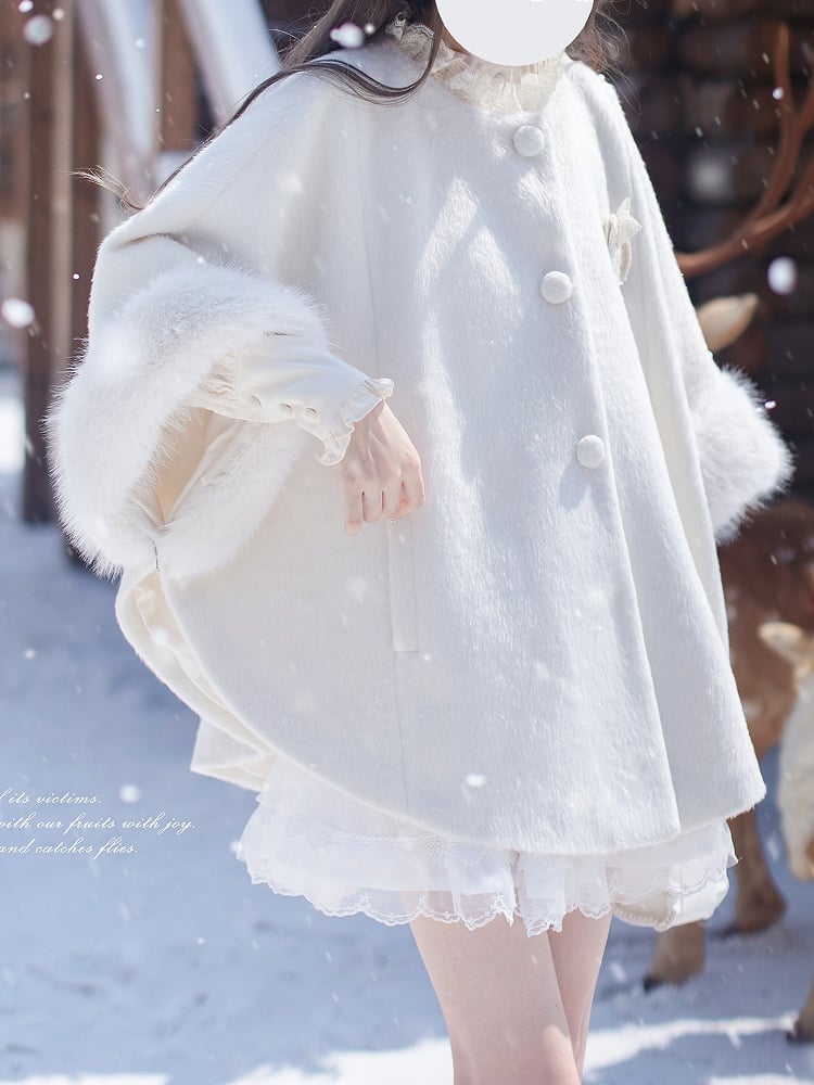 Collar Wool with Jirai Coat Fur Polished Detachable White Kei Cape Pure