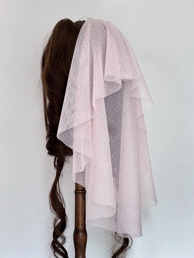 Chapeau Lolita rose foncé avec mini nœud et voile / Avec dentelle bleue