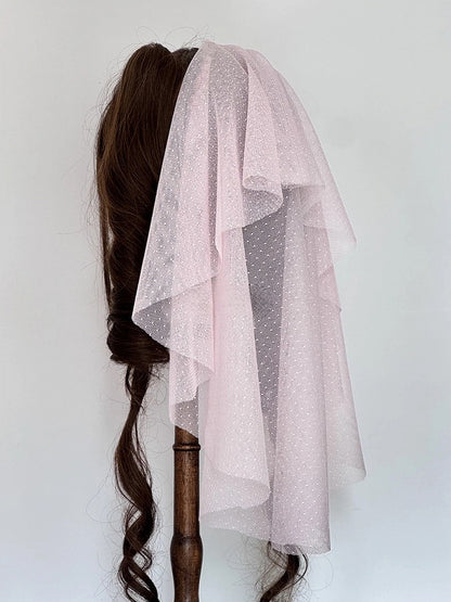 Chapeau Lolita rose foncé avec mini nœud et voile / Avec dentelle bleue