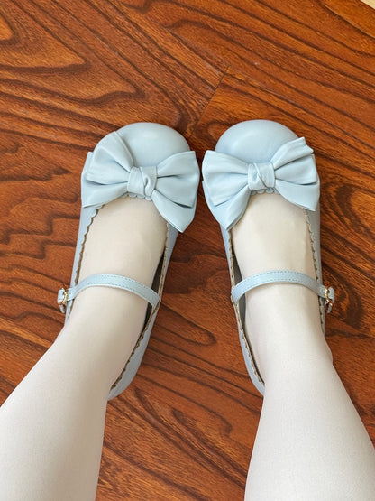 Mary Scalloped Jane Lolita Sweet Blue with Heeled Details Design Bow 3cm Shoes